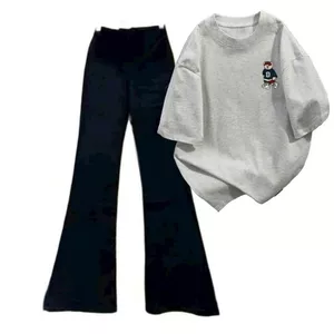 Sét bộ nữ quần ống loe + và áo phông GẤU CHỮ B form rộng unisex