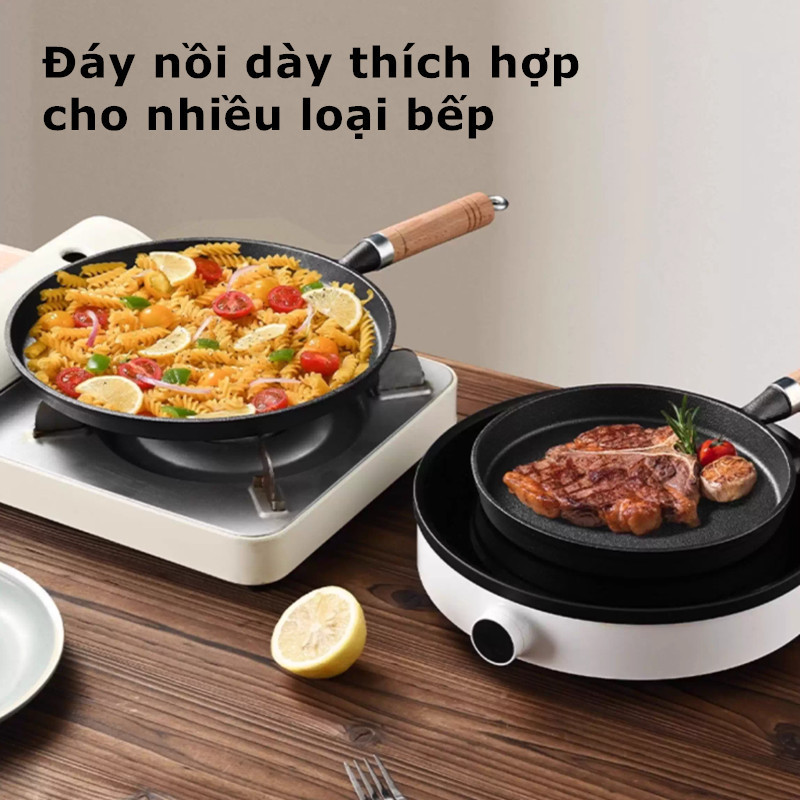 Chảo gang thủ công 20cm, chống dính tự nhiên, đáy bằng, dùng bánh xèo, bít tết, mọi bếp