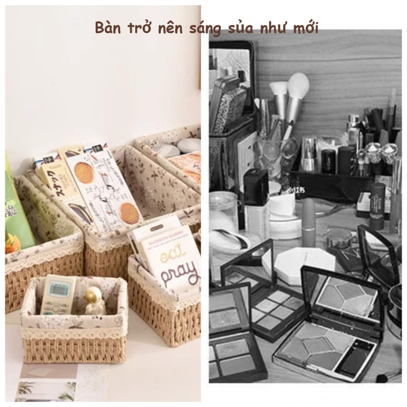 Giỏ đan đa năng để bàn, dung lượng lớn,, lưu trữ trên bàn, chất liệu tự nhiên, đẹp mắt, Lưu trữ mỹ phẩm