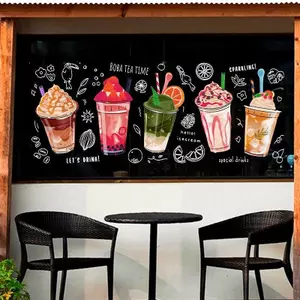 Hoạt Hình Mùa Hè Bong Bóng Trà Sữa Nhà Cà Phê Dán Tĩnh Điện Cửa Sổ Kính Trang Trí Cửa Cho Cửa Hàng Đồ Uống Nước Giải Khát Kem Store Decal
