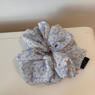 Hululu Scrunchy Tóc Nữ Màu Trắng Xanh Hoa Cúc - Cao Su Co Giãn Bền, An Toàn Cho Tóc