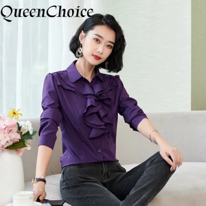 Thời Trang Nữ Dây Buộc Màu Tím Chắc Chắn Áo Dài Tay Nữ Công Sở Áo Sơ Mi Đồng Phục