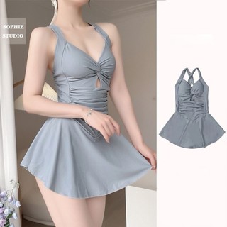 Đồ bơi một mảnh nữ mới cổ dây, thắt nút, chân váy xếp nếp bikini đồ đi biển set đồ biển nữ đồ bơi nữ
