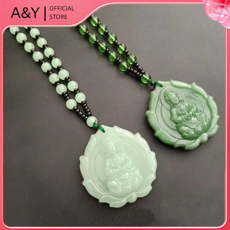 A & Y Mặt Dây Chuyền Ngoc Bích Hình Phật Quán Âm, Phong Cách Trung Hoa, Món Quà May Mắn