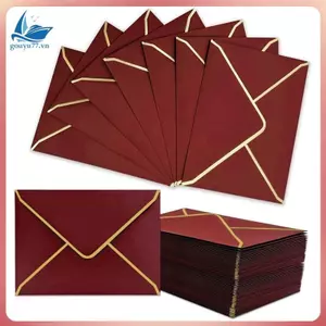 100 CÁI A7 Phong bì mời Burgundy có viền vàng, 5x7 Inch, V-Flap, Con dấu nhanh - Hoàn hảo cho những dịp đặc biệt