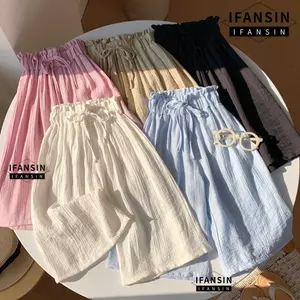 Quần ống rộng lưng co giãn xếp nếp dành cho bé gái, phong cách thời trang Hàn Quốc, nhẹ và thoáng khí