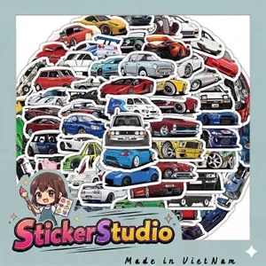 Set 60 Sticker Siêu xe Chống Nước Dán Laptop Vali Mũ Bảo Hiểm Sổ Tay