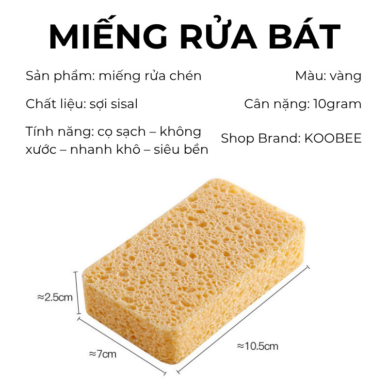 Bộ 03 Miếng Rửa Chén Sợi Sisal KOOBEE – Bọt Biển Rửa Bát 2 Mặt Cọ Sạch Không Xước, Nhanh Khô, Siêu Bền | 375