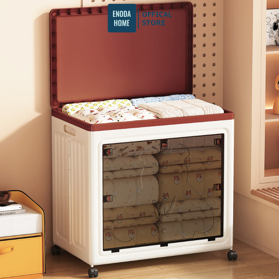 Thùng Nhựa Đựng Đồ ENODA HOME Dung Tích Lớn, Hộp Đựng Quần Áo, Chăn Màn Gấp Gọn, Có Bánh Xe Di Chuyển Q432