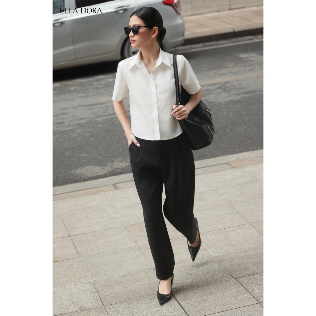 Áo sơ mi nữ ELLA DORA croptop tay ngắn dáng basic hiện đại thanh lịch phong cách công sở [SM149]