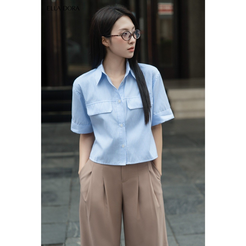 Áo sơ mi nữ ELLA DORA cộc tay form suông phong cách trẻ trung thanh lịch hai màu XANH/HỒNG [SM159]