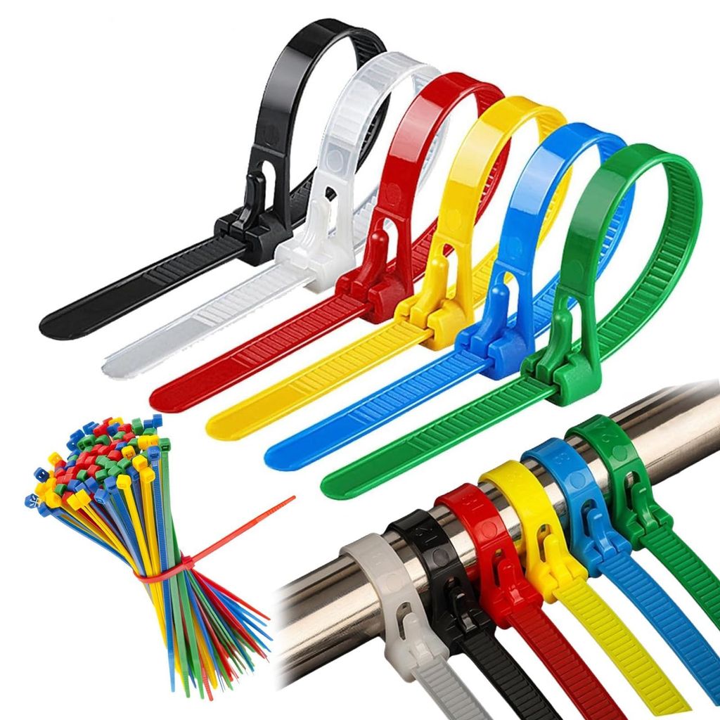 [ Bộ 100 Dây Mix Màu ] Dây Rút Có Thể Tháo Mở Tái Sử Dụng, Dây Buộc Cáp Bằng Nhựa PVC Có Khóa Chỉnh