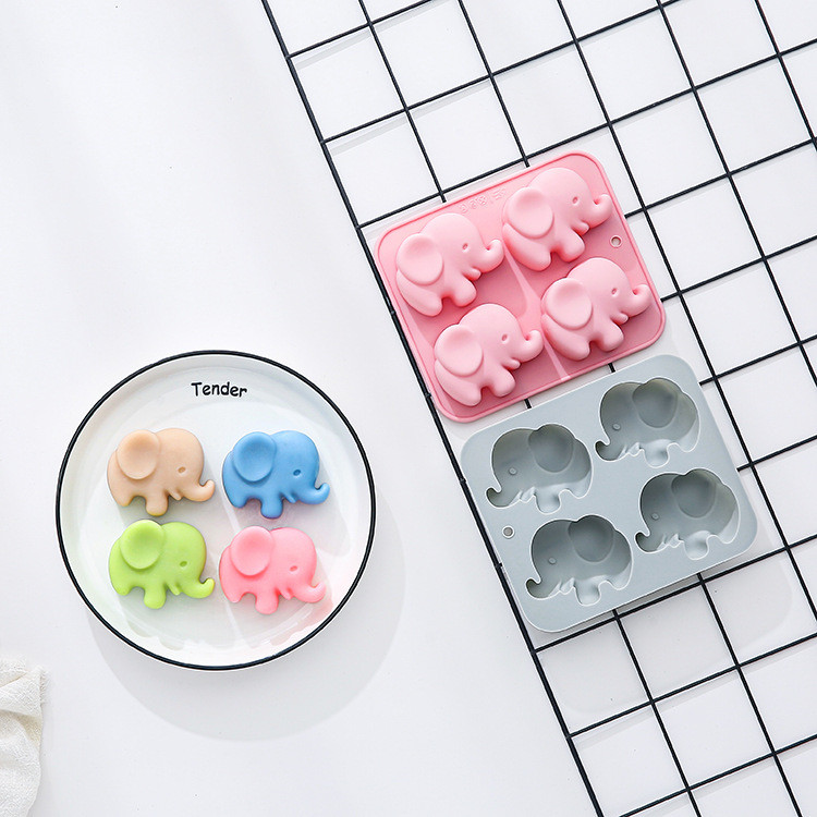 4 Khoang Hình Con Voi Khuôn Silicon Mousse Bánh Tráng Miệng Socola Nướng Đá Xà Phòng Handmade