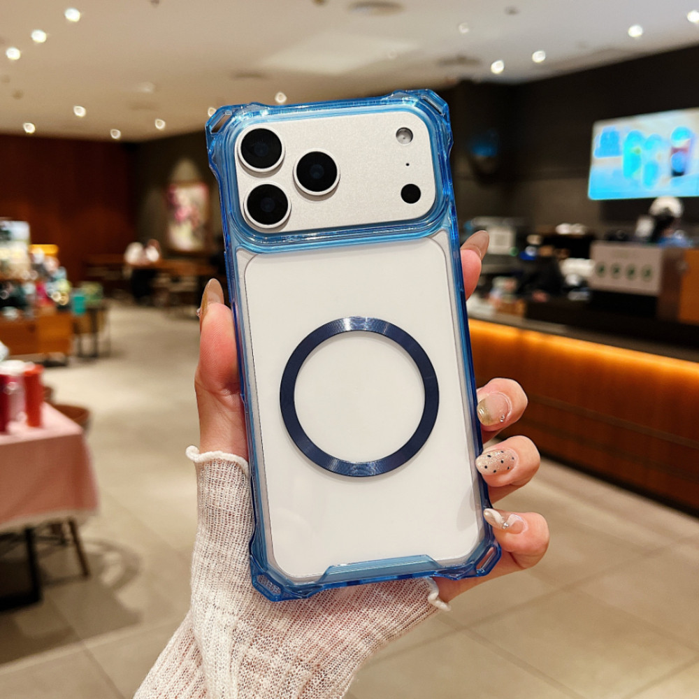 Ốp điện thoại từ tính họa tiết CD Acrylic trong suốt cao cho iPhone 17 16 15 14 13 12 Pro Max 17 Air 11 Ốp lưng trong suốt chống rơi bốn mặt + Thời trang viền màu