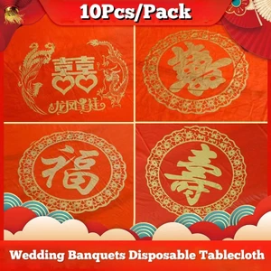 10 tờ Khăn trải bàn dùng một lần dày Fu In cho tiệc cưới năm mới Bàn vuông tròn