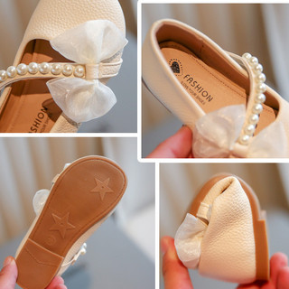 Giày Da Trắng Bé Gái 2025, Ngọc Trai & Nơ Chi Tiết Đế Mềm Mary Jane Flats, Giày Công Chúa Xuân Thu Cho Bé Tập Đi Trẻ Em