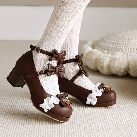 VNGT34-43 Kích Thước Lớn Nơ Hai Hàng Phẳng Khóa Dây Đeo Dâu Ren Khâu Mary Jane Giày Gothic COS Dây Sau Hiệu Suất