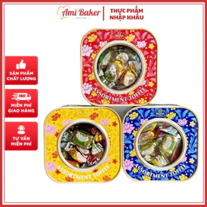 Kẹo Toffee Hỗn Hợp Reina Gold Hộp Thiếc Vuông Nhỏ 70g, Hộp Quà Sang Trọng
