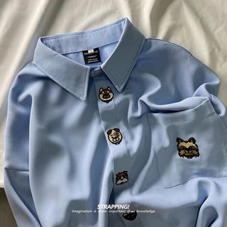 Gấu Nhỏ Thêu Áo Sơ Mi Dài Tay Style Retro Nhật Bản