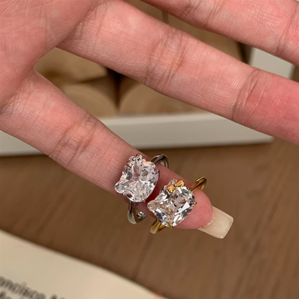 Kitty Hình Mèo Tinh Tế Nhẫn Zircon Vòng Cổ Nữ Nhấp Nháy Niche Mở Có Thể Điều Chỉnh Chỉ Số Nhẫn