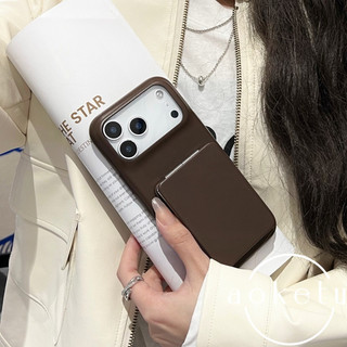 Ốp điện thoại giá đỡ gương lật da cừu sang trọng phù hợp cho iPhone 11 12 13 14 15 16 17 Pro max màu nâu bao gồm tất cả các trường hợp cứng chống rơi