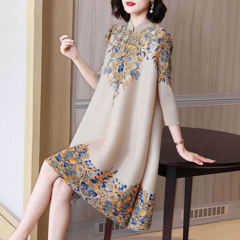 Đầm sườn xám retro hoa dành cho phụ nữ trung niên