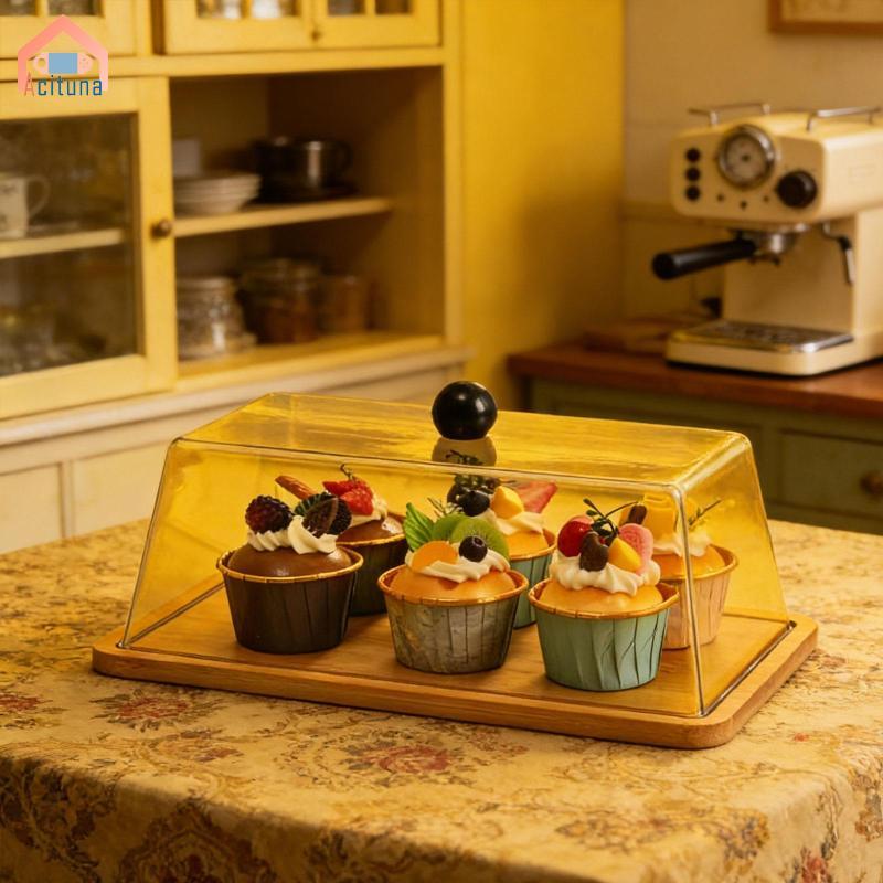 Khay đĩa tre hình chữ nhật có nắp, tiết kiệm không gian, dùng cho bánh mì và bánh loaf