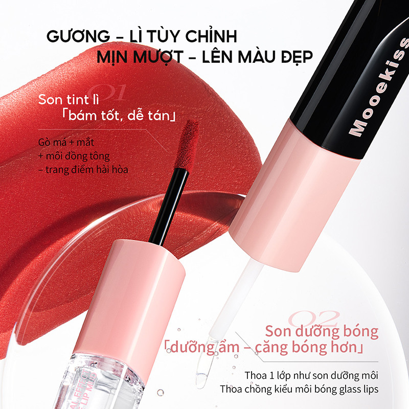 [KOL Combo 2] Combo 2 Son Mooekiss 2 Đầu 1.5g+1.5g, Lì & Bóng, Nhỏ Gọn, Lâu Trôi, Tiện Lợi