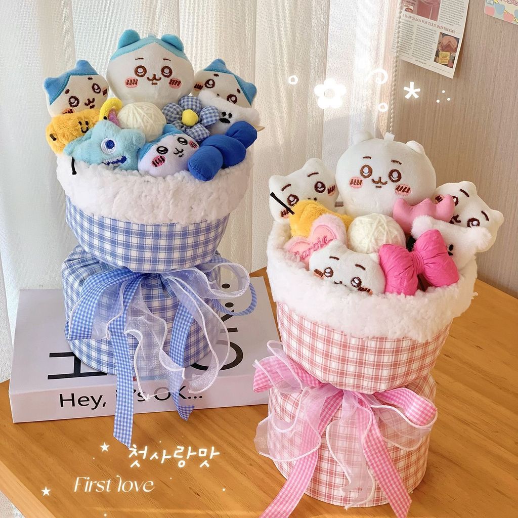 Chiikawa Usagi Hachiware Búp Bê Hoa Bó Hoa Chiikawa Handmade Sang Trọng Búp Bê Bó Hoa Bé Gái Quà Tặng Trang Trí Phòng