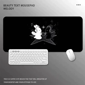 Miếng Lót Chuột Đen Thỏ Trắng - Thảm Để Bàn Cao Su Chống Trơn Trượt Lớn Cho Máy Tính Laptop, Thiết Kế Thỏ Kawaii
