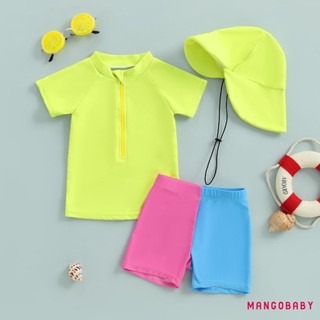 MG-Toddler Bé Trai Rash Guard Bộ 3 Bộ Đồ Bơi Tay Ngắn Áo Rùa In Quần Bơi Mũ Bơi Bộ Đồ Tắm