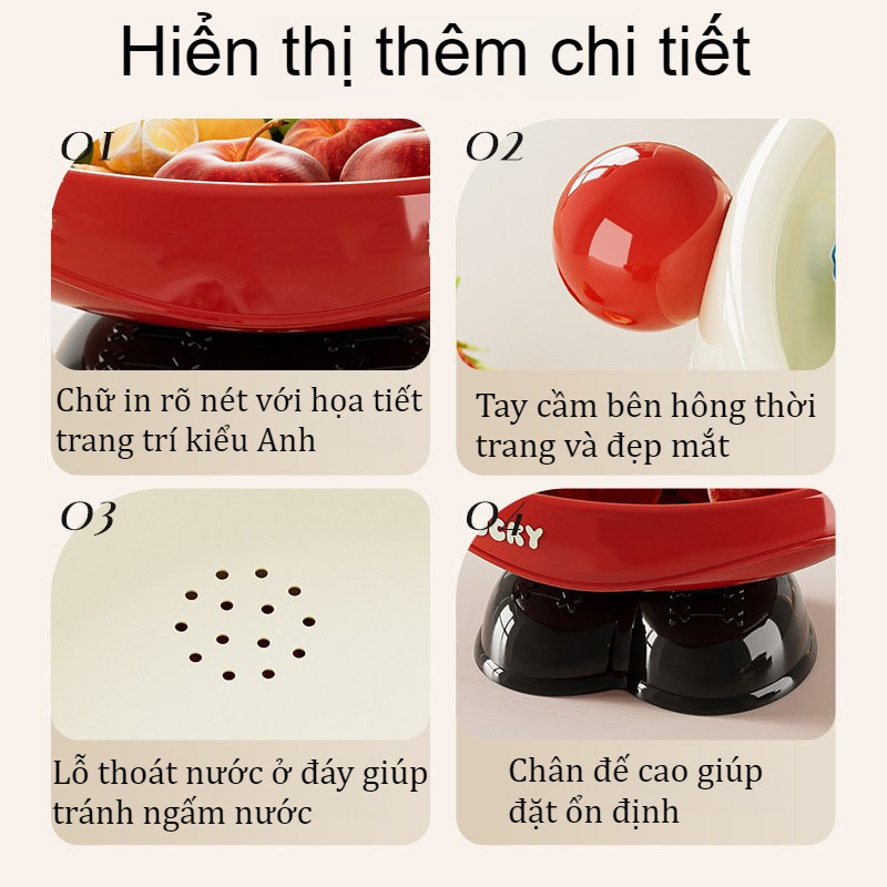 Khay đựng Trái Cây, Bánh Kẹo Cute, Có Khay Thoát Nước Thông Minh, Nhựa PP Cao Cấp, Thiết Kế Có Thể Tháo Rời
