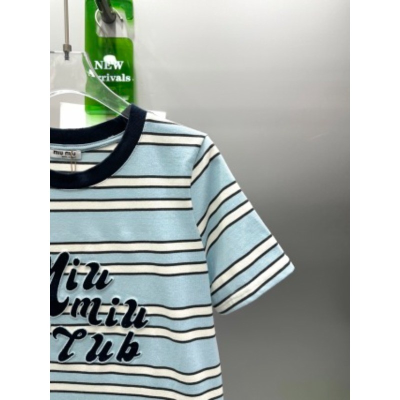 Áo thun Cotton sọc cổ tròn ngắn tay mới dành cho nữ