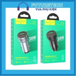 Tẩu sạc nhanh 38W Hoco Z49B dung cho ô tô, 2 cổng Type C + USB, PD20W + QC3.0, nhỏ gọn