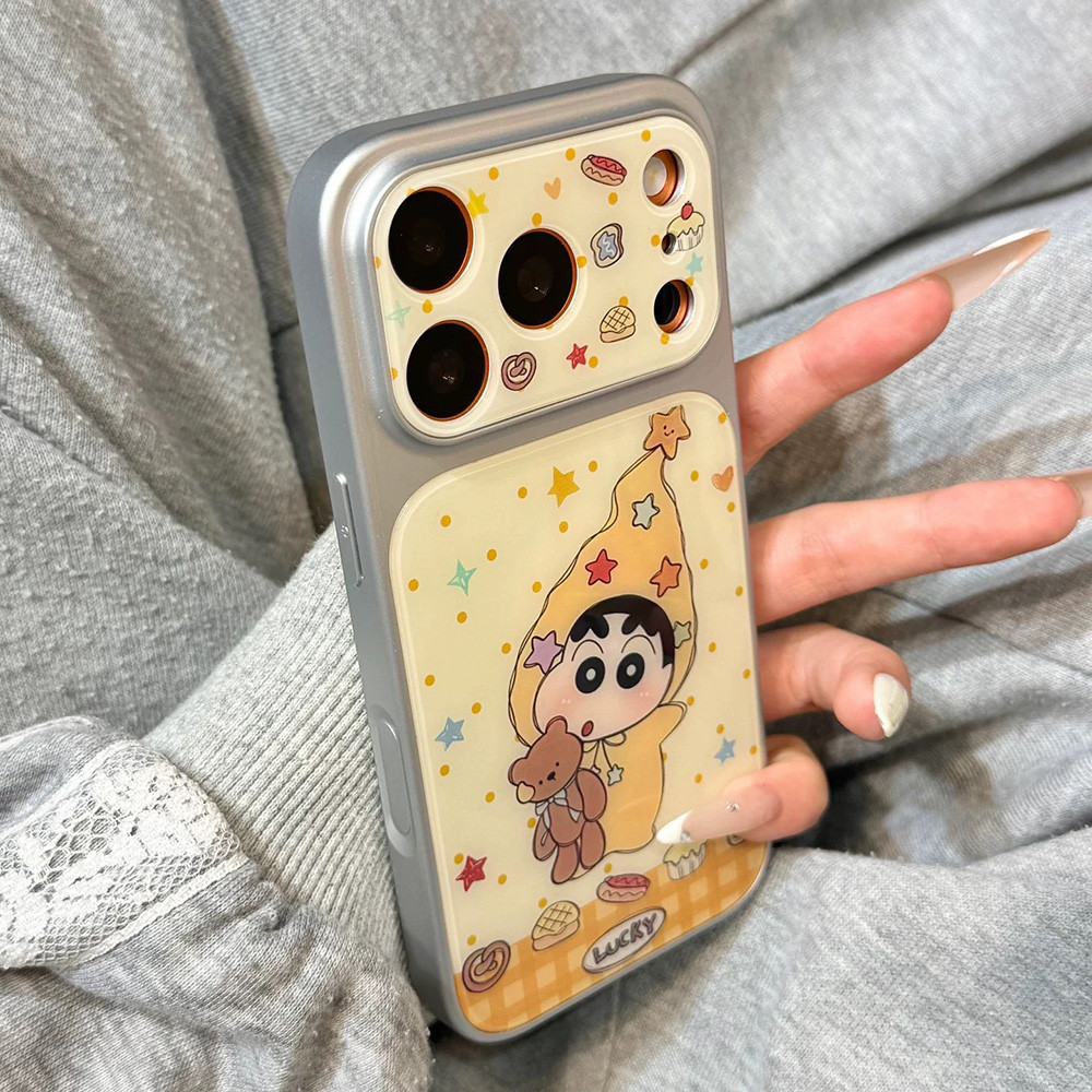 Ốp điện thoại Acrylic mạ ngôi sao gấu 2 trong 1 cho iPhone 17 Pro Max 16 15 14 13 Vỏ bảo vệ chống sốc