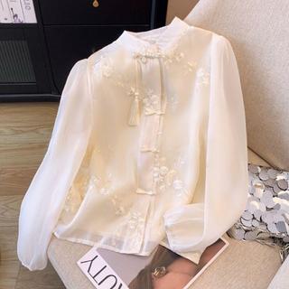 Áo sơ mi retro phong cách Trung Hoa thêu tay, cổ đứng sang trọng