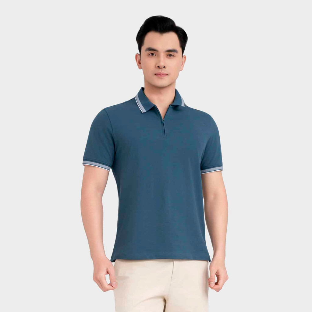 Áo Polo Nam Aristino Xanh Cổ Vịt Organic Cotton Khóa Kéo Sang Trọng Regular Fit APS010EDP01