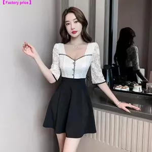 Hộp đêm Váy gợi cảm Nữ cao cấp kiểu Pháp Ôm hơn Váy chữ a cổ thấp Quần áo hộp đêm Quần áo làm việc