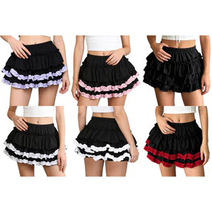 Nyeemya Nữ Gothic Tầng Tutu Váy Tích Hợp Quần Đùi Xù Viền Co Giãn Thắt Lưng Váy Mini Váy Cho Người Hâm Mộ Anime Thời Trang Dạo Phố