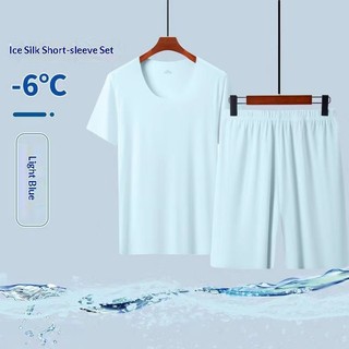 Bộ quần short và áo tay ngắn bằng lụa dành cho nam, phù hợp mặc ở nhà vào mùa hè với cảm giác cực kỳ thoải mái và mát mẻ
