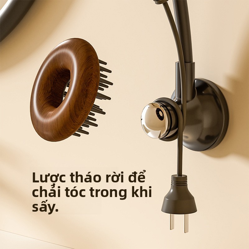 Kệ đa năng để máy sấy tóc, tặng kèm lược, thiết kế không cần khoan lỗ, xoay 360°, keo dán cường lực, giải phóng đôi tay