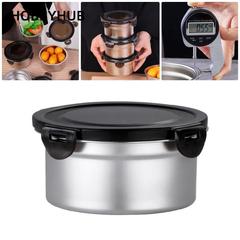 HOBBYHUB 1 Hộp Đựng Thực Phẩm, Hộp Đựng Đồ Ăn Trưa Chuẩn Bị Bát Tròn Hộp Cơm Trưa, Nhà Bếp Tủ Lạnh 304 Thép Không Gỉ Giữ Tươi Nắp Kín Crisper