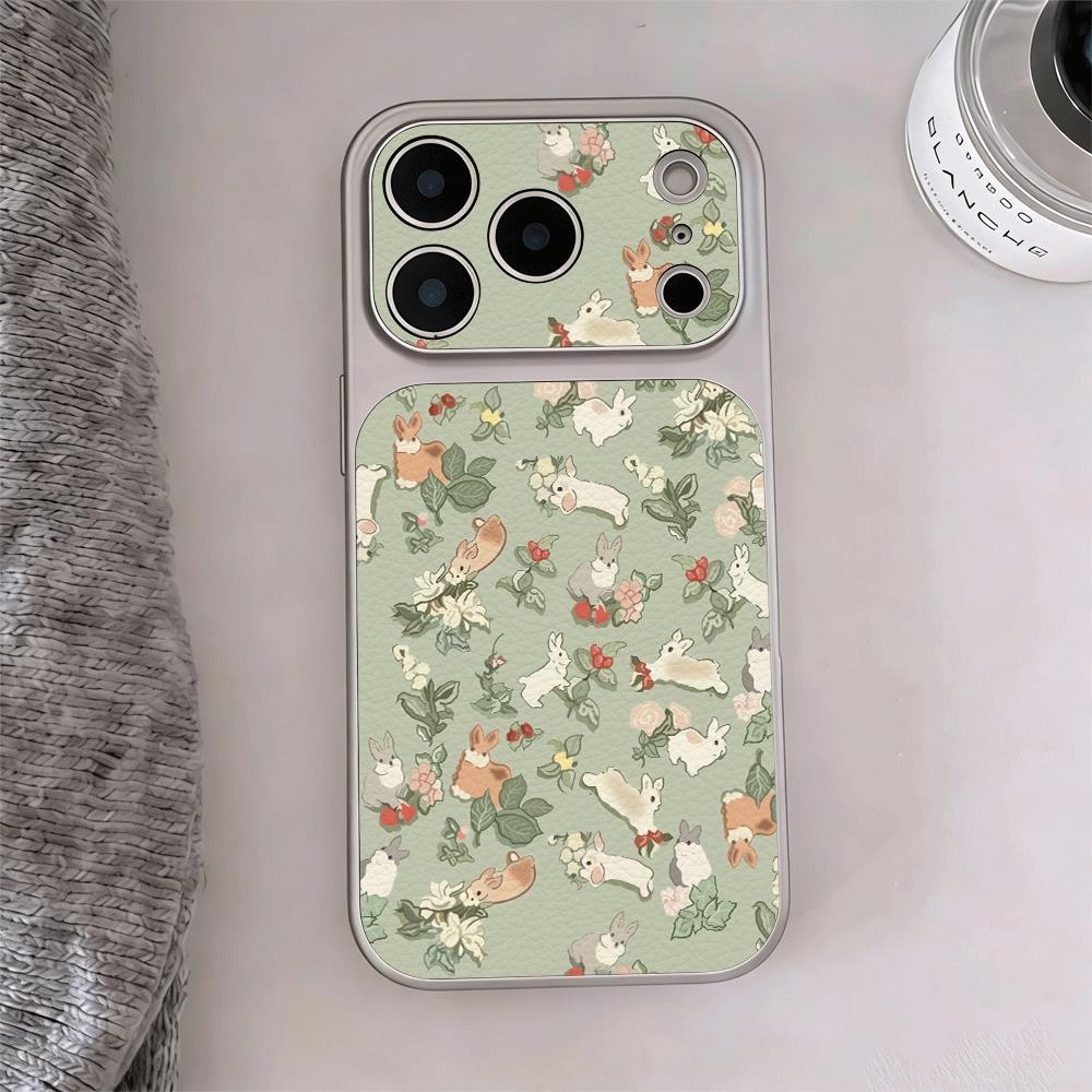 Hoa màu xanh nhạt và thỏ cho trường hợp iPhone 17Air iPhone 15 Corning Case