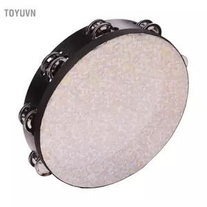 toyuvn YIWENG 10 inch bằng gỗ Radiant Tambourine Handbell Drum với hàng Jingles Shining Đồ chơi nhạc cụ gõ có đầu phản chiếu dành cho người lớn Trẻ em khiêu vũ Tiệc ca hát Hoa văn kính vỡ