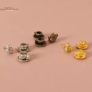 TRTR 1 Bộ 1: 12 Nhà Búp Bê Thu Nhỏ Ấm Trà Cốc Đĩa Trà Kim Loại Bộ Bàn Ăn Mô Hình Trang Trí Đồ Chơi Nhà Búp Bê Phụ Kiện VN