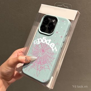 Ốp Điện Thoại Họa Tiết Da Giả Cao Cấp Màu Hồng Spider Web Thích Hợp Cho iPhone 17promax 14plus 16 15pro 13 17 14 15plus 13promax 12 16pro 11 Ốp Chống Sốc