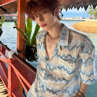 Áo sơ mi nam tay ngắn cổ Cuba Hawaii, chất liệu lụa khô nhanh, phù hợp đi biển trong kỳ nghỉ