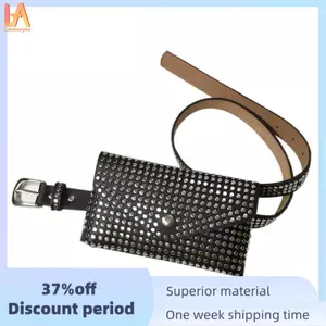 Đinh tán thời trang Gói thắt lưng sang trọng Fanny Pack Túi thắt lưng nữ nhỏ Túi đựng điện thoại Túi thắt lưng Punk Ví (Đen)