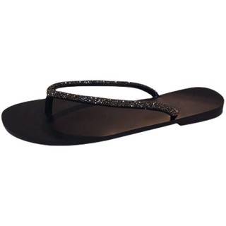 224 Mùa Hè Với Kim Cương Flip-Flops Flat Flip-Flops Mặc Ngoài Dép Đi Biển Dép Nữ Đen Phù Hợp Với CIH