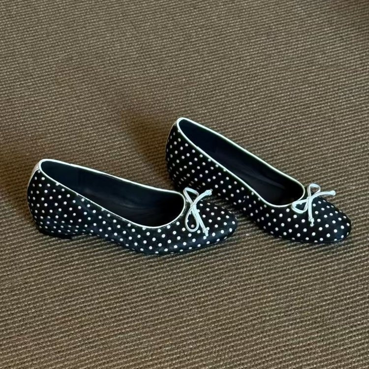 Thời Trang Mùa Hè Ngón Chân Tròn Chấm Bi Thấp Gót Mules PU Chống Trơn Trượt Chống Mài Mòn Phong Cách Cổ Tích Sang Trọng Hàng Ngày Ngoài Trời Giày Thường Ngày Nhà Máy Giá Bán Buôn